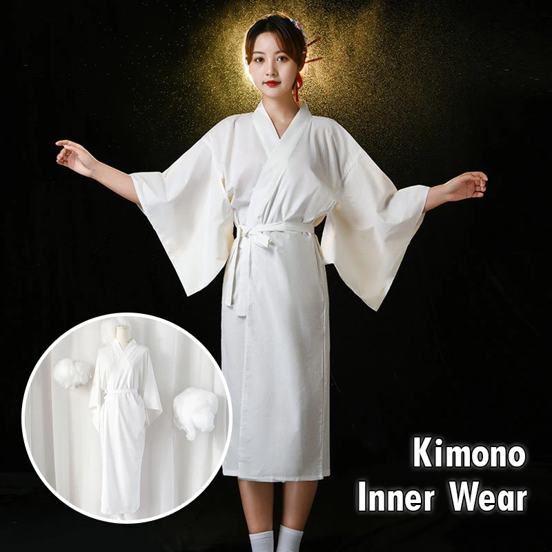 Kimono Yukata Cotton - Kimono Japonais Traditionnel Blanc avec Ceinture,